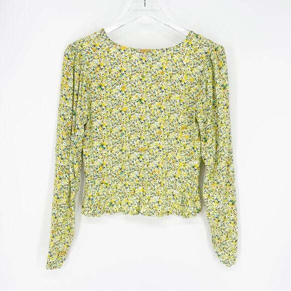 AFRM Lipa Floral Tie Front Blouse S Yellow - Picture 3 of 6